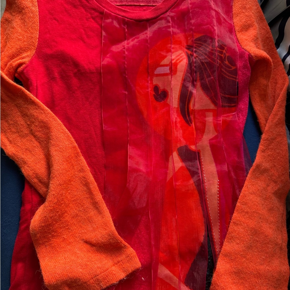Vibrant Red and Orange Long Sleeve Women's Tee